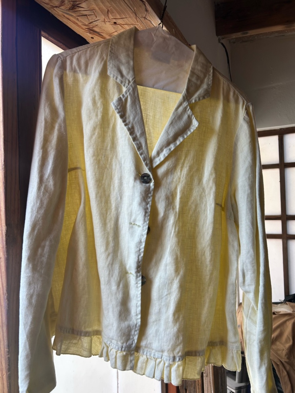 Hot Cotton Pale Yellow Linen Blazer Jacket